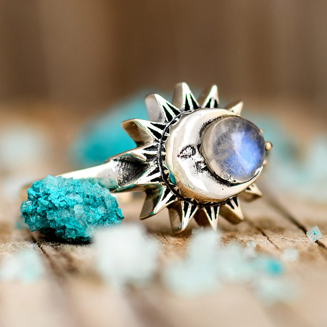 Sun and Moon Moonstone Ring Sterling Silver