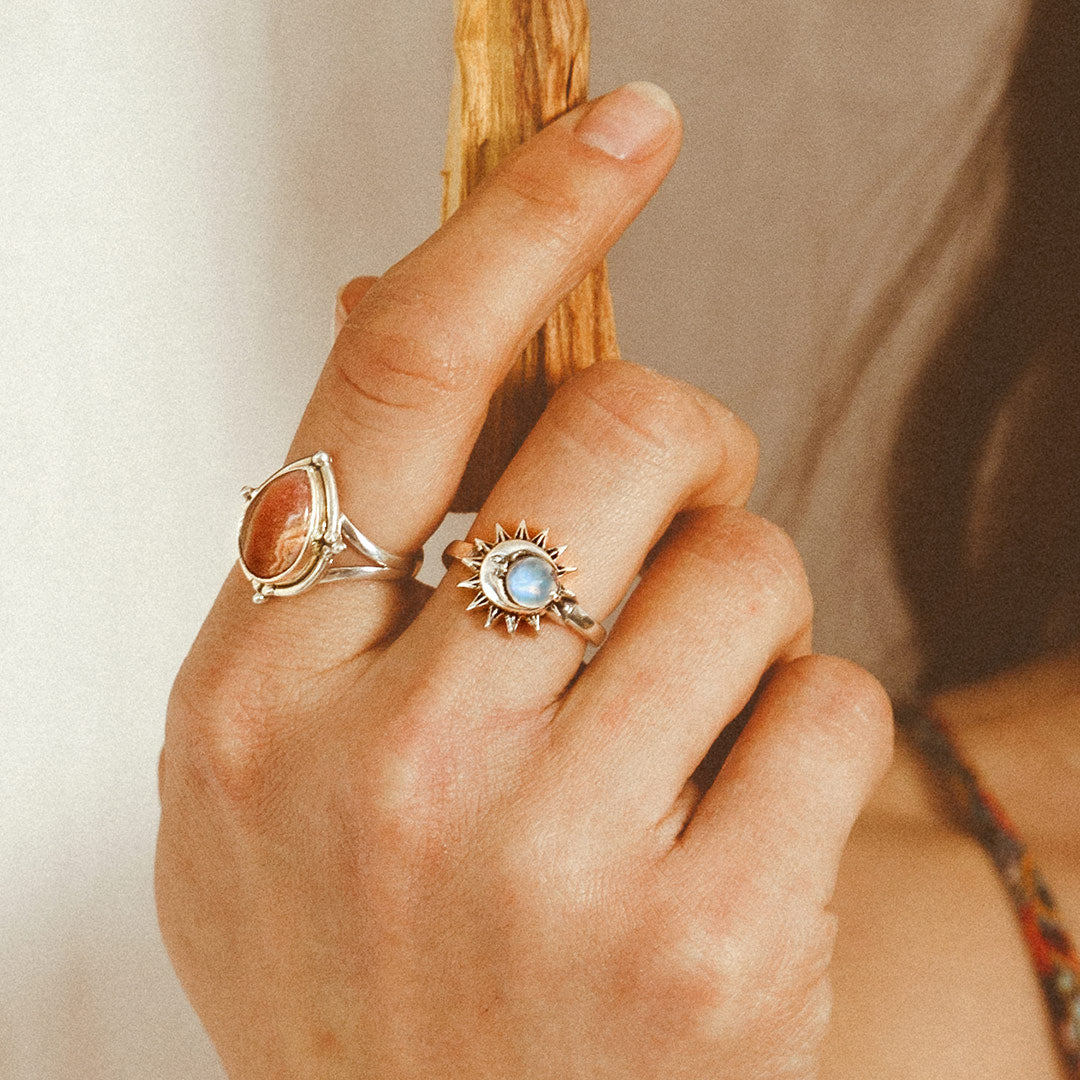 Sun and Moon Moonstone Ring Sterling Silver