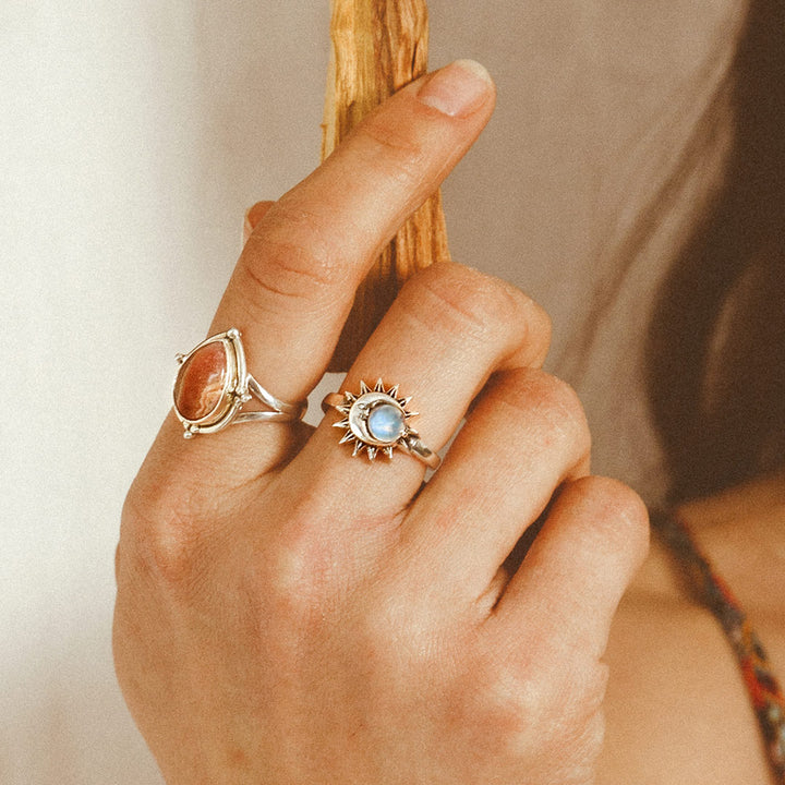 Sonne und Mond Mondstein Ring Sterling Silber