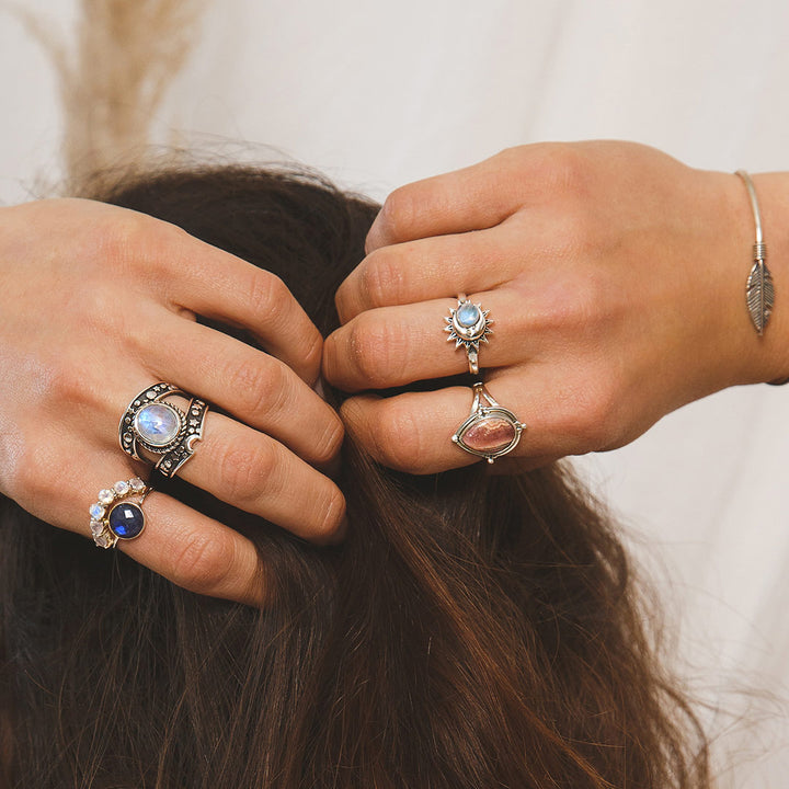 Sun and Moon Moonstone Ring Sterling Silver