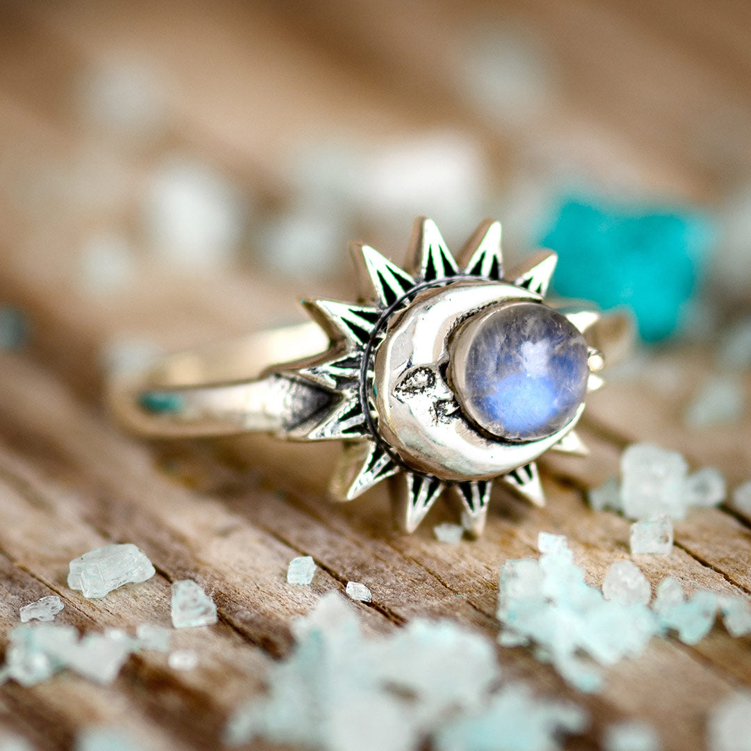 Sun and Moon Moonstone Ring Sterling Silver