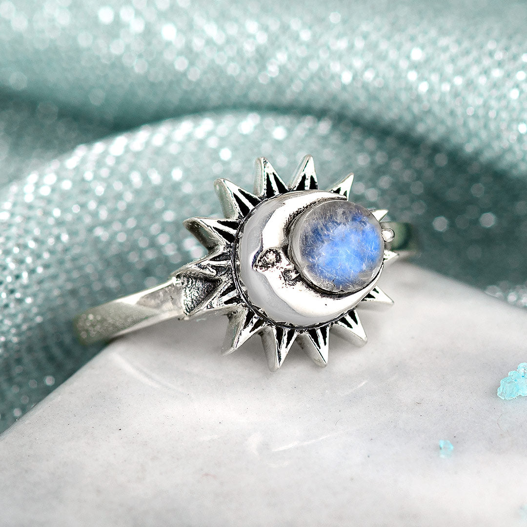 Sun and Moon Moonstone Ring Sterling Silver