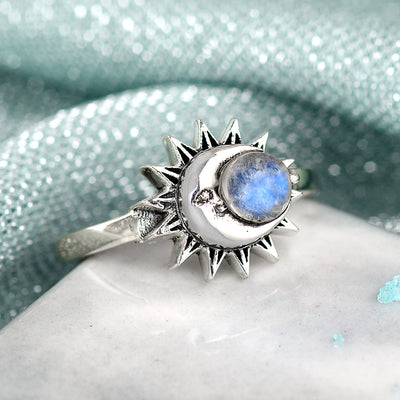 Sun and Moon Moonstone Ring Sterling Silver - Boho Magic