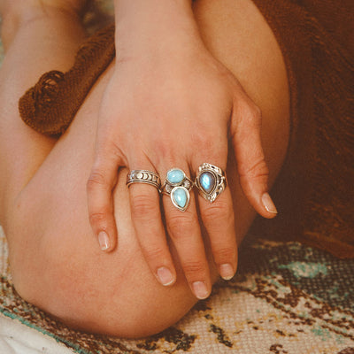 Teardrop Labradorite Ring Sterling Silver - Boho Magic