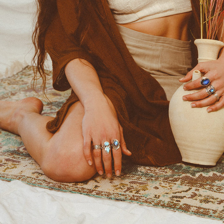 Teardrop Labradorite Ring Sterling Silver