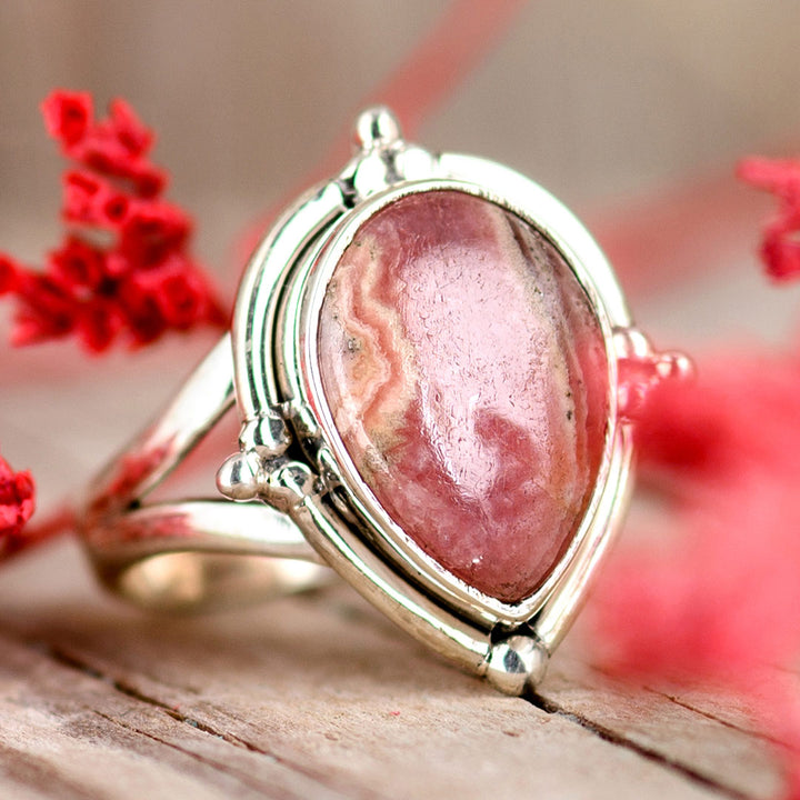 Teardrop Rhodochrosite Ring Sterling Silver