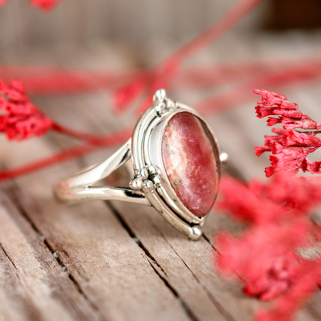 Teardrop Rhodochrosite Ring Sterling Silver