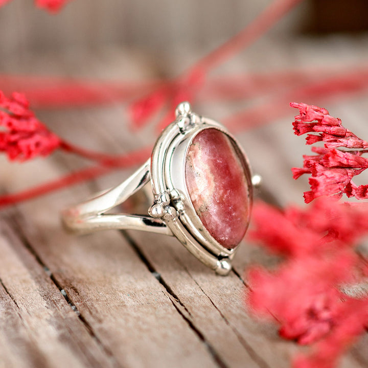 Teardrop Rhodochrosite Ring Sterling Silver