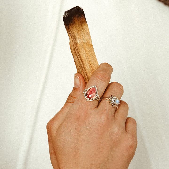 Teardrop Rhodochrosite Ring Sterling Silver