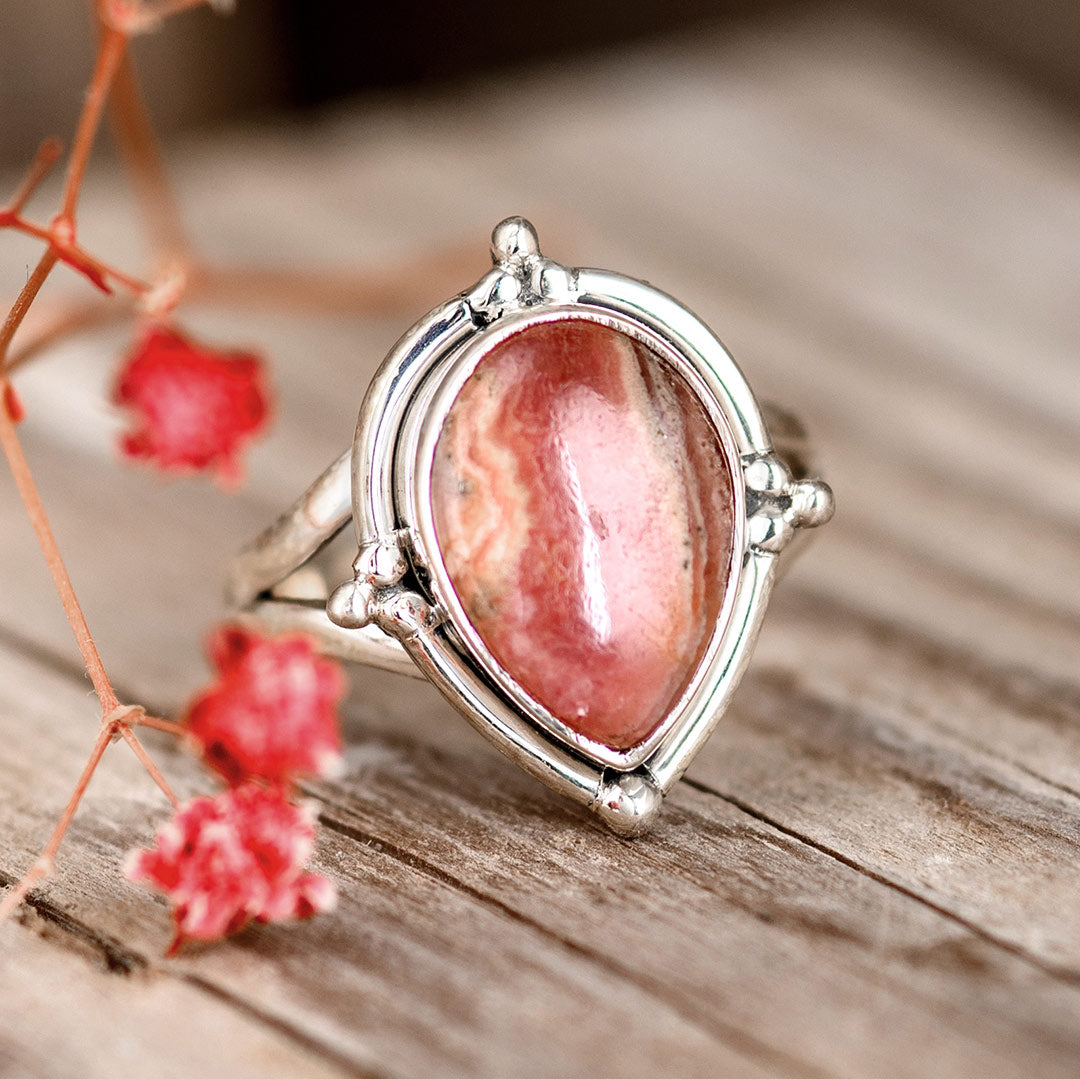 Teardrop Rhodochrosite Ring Sterling Silver