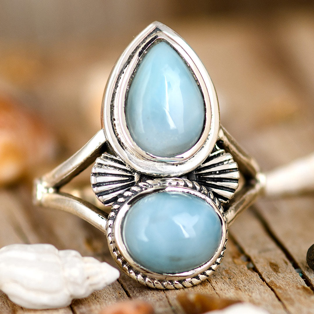 Larimar Muschel Ring Sterling Silber