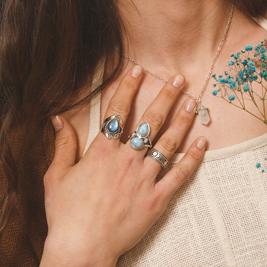 Larimar Muschel Ring Sterling Silber