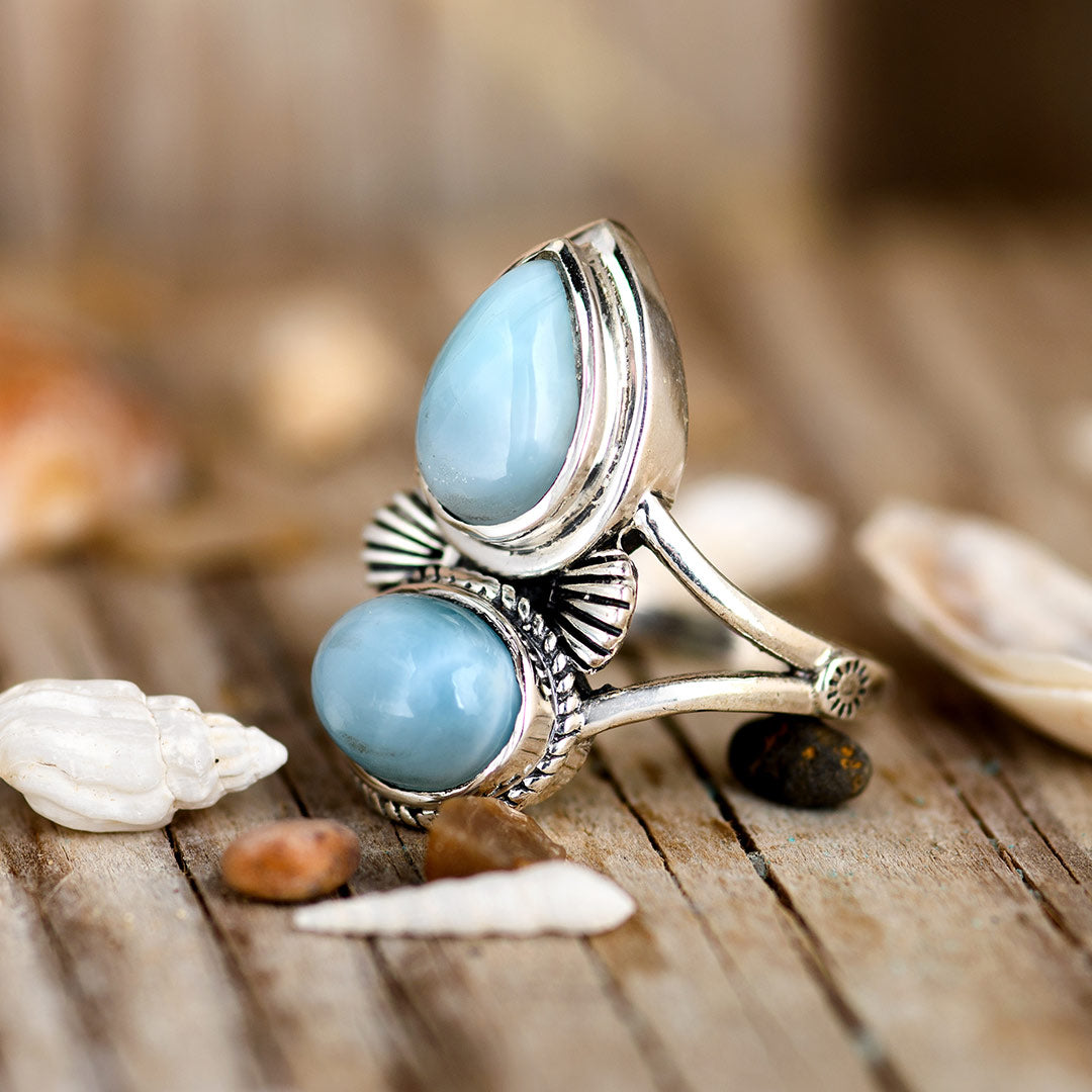 Larimar Shell Ring Sterling Silver