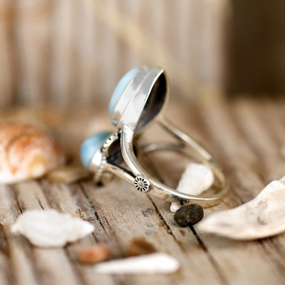 Larimar Shell Ring Sterling Silver - Boho Magic