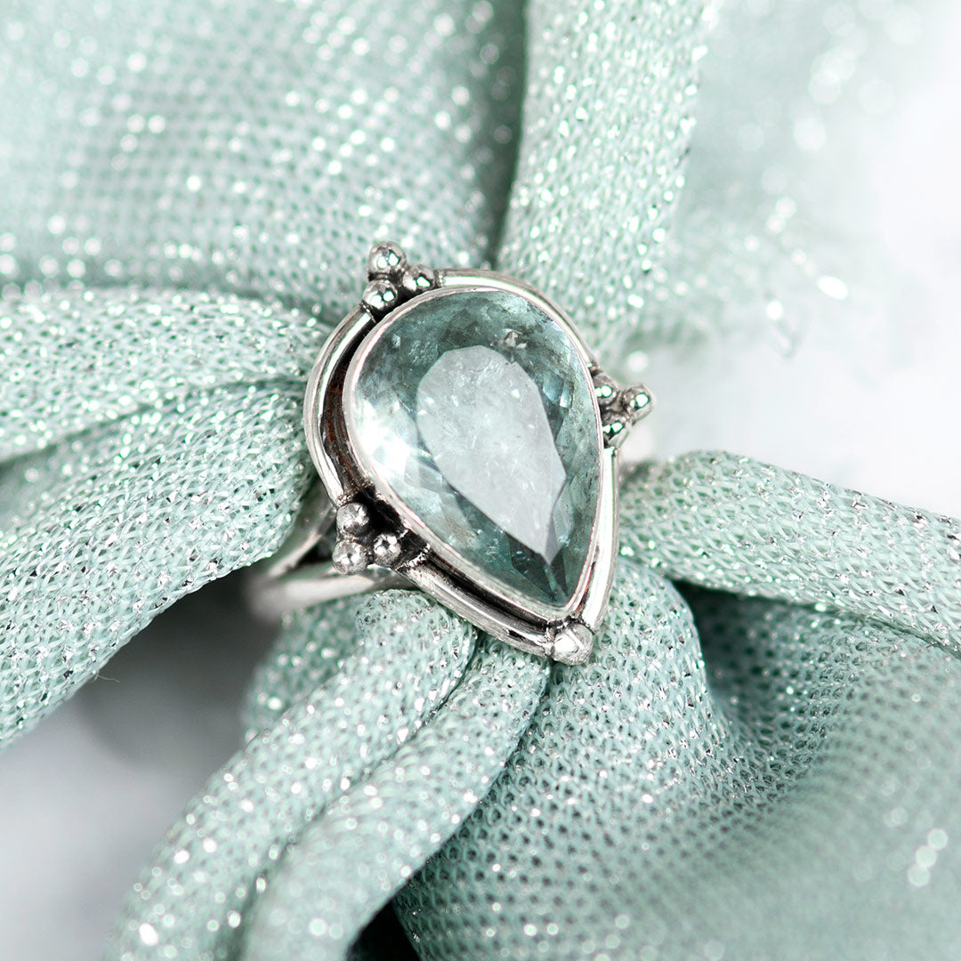 Teardrop Aquamarine Ring Sterling Silver