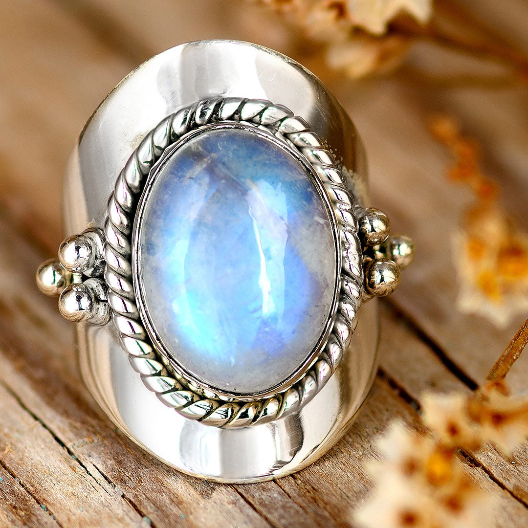 Boho Mondstein Ring Sterling Silber