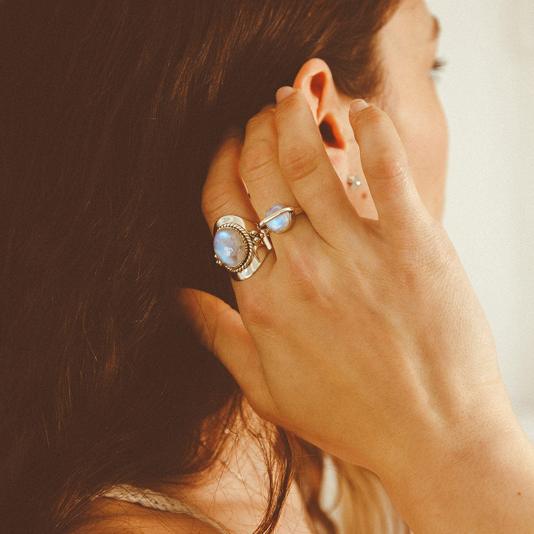 Boho Moonstone Ring Sterling Silver