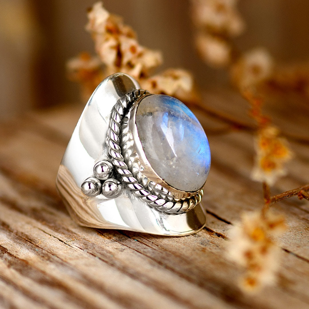 Boho Rainbow Moonstone Ring for Women Sterling Silver Handmade Gem Size 6 7  8 9 | eBay