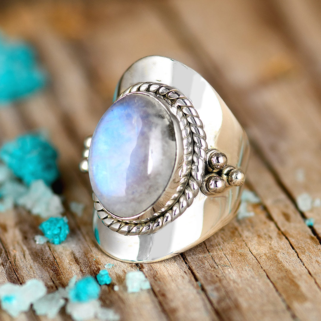 Boho Moonstone Ring Sterling Silver