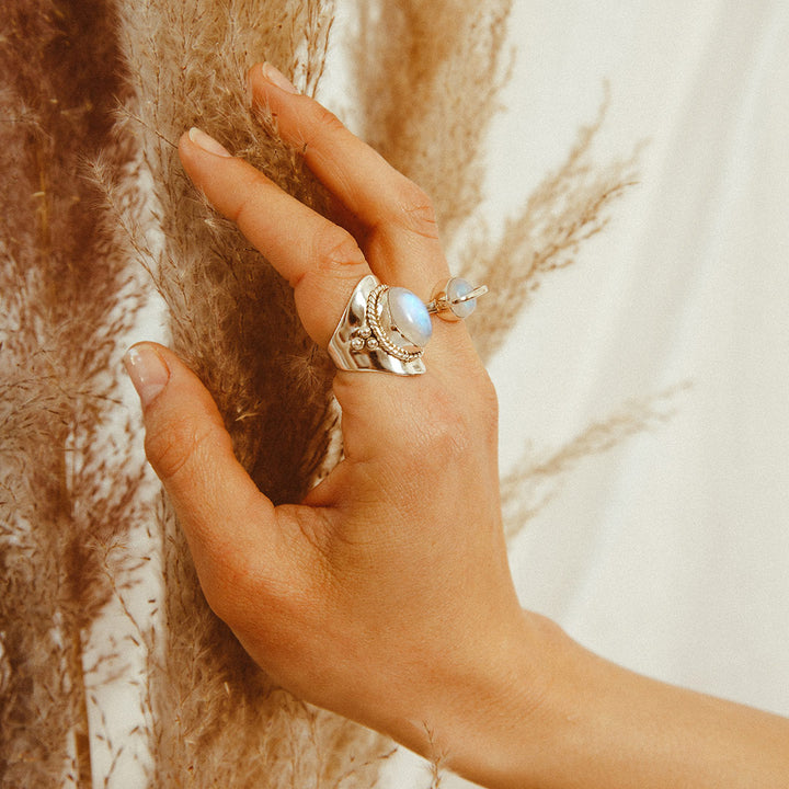 Boho Moonstone Ring Sterling Silver