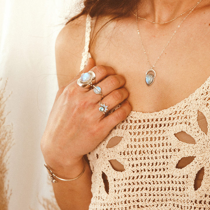 Boho Moonstone Ring Sterling Silver