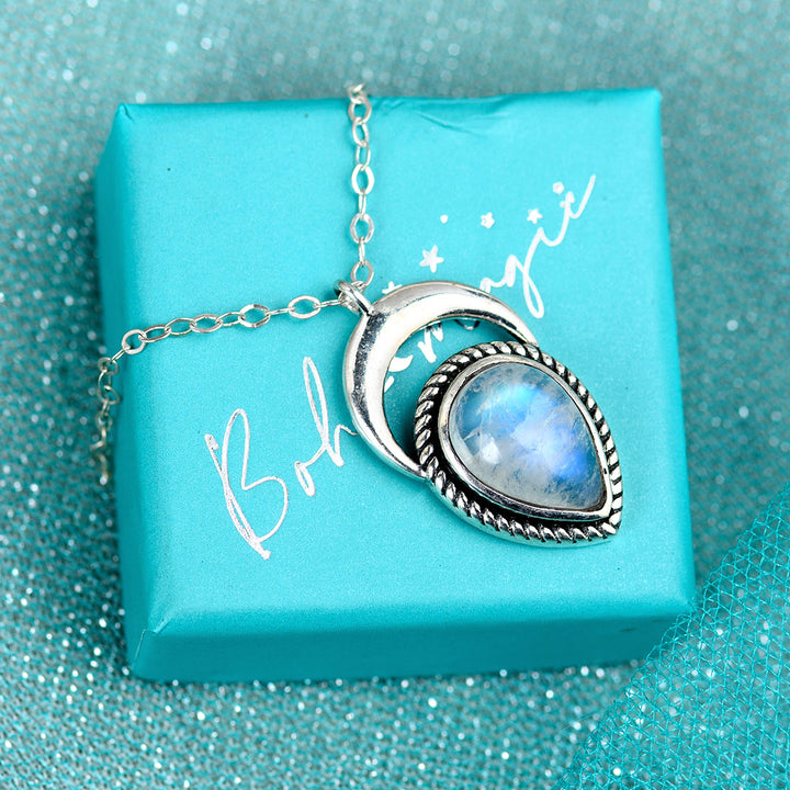 Crescent Moon Moonstone Layered Necklace Sterling Silver