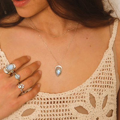 Crescent Moon Moonstone Layered Necklace Sterling Silver - Boho Magic