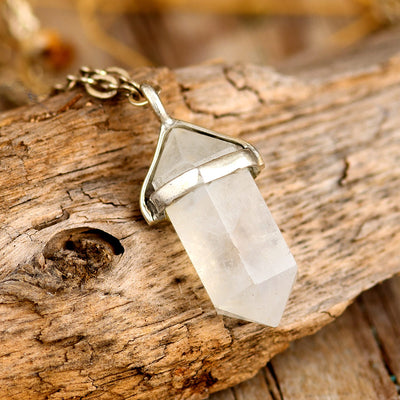 Crystal Point Moonstone Necklace Sterling Silver - Boho Magic
