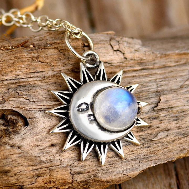 Sun and Moon Necklace with Moonstone Necklace Sterling Silver