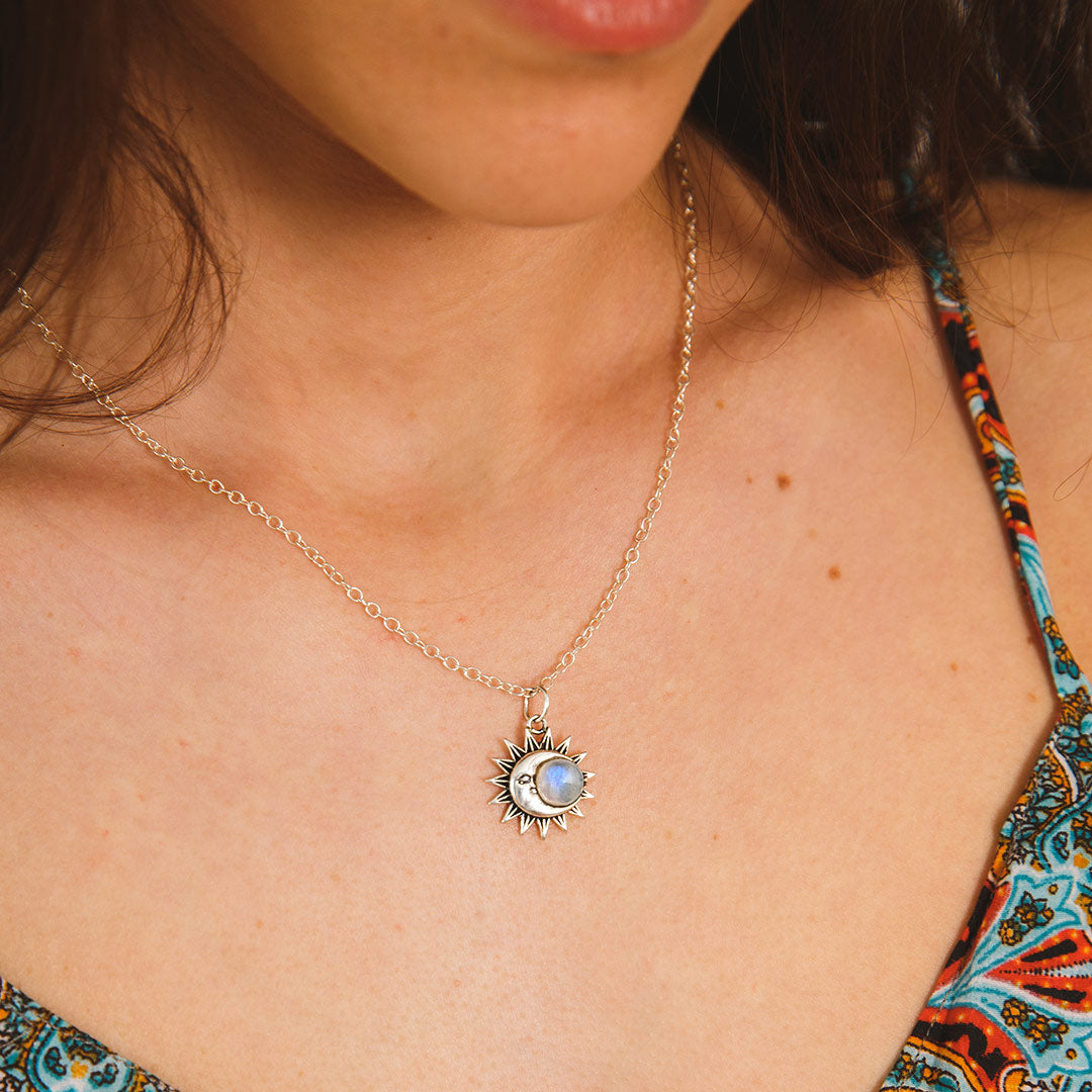 Sun and Moon Necklace with Moonstone Necklace Sterling Silver