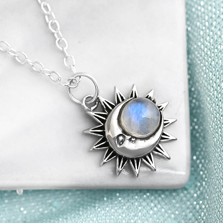 Sun and Moon Necklace with Moonstone Necklace Sterling Silver