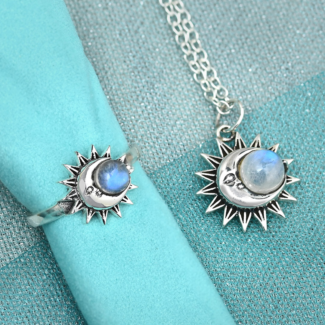 Sun and Moon Necklace with Moonstone Necklace Sterling Silver