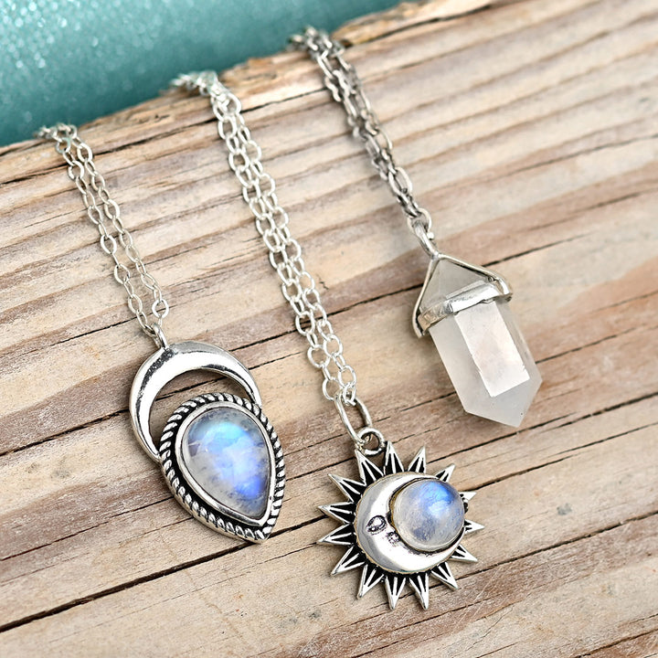 Sun and Moon Necklace with Moonstone Necklace Sterling Silver