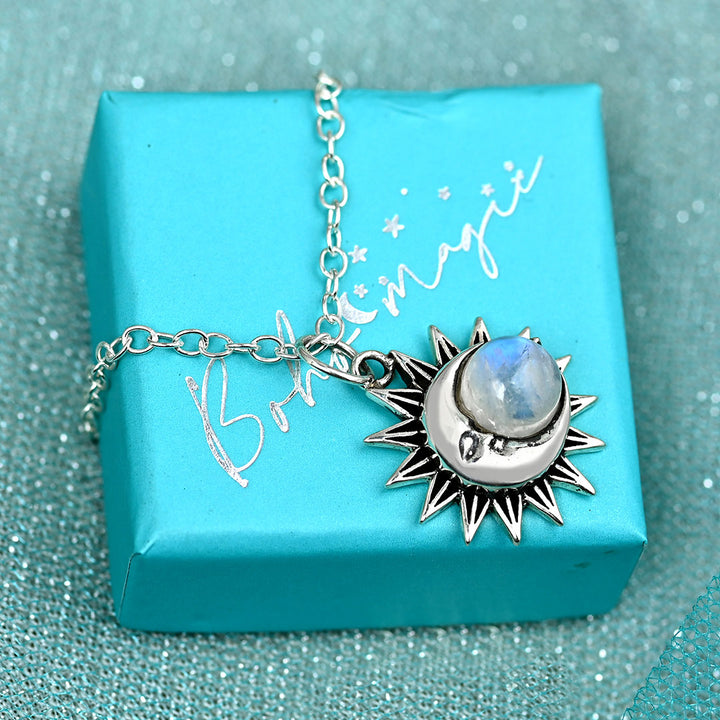 Sun and Moon Necklace with Moonstone Necklace Sterling Silver