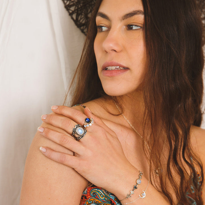 Labradorite and Moonstone Stacking Ring Sterling Silver