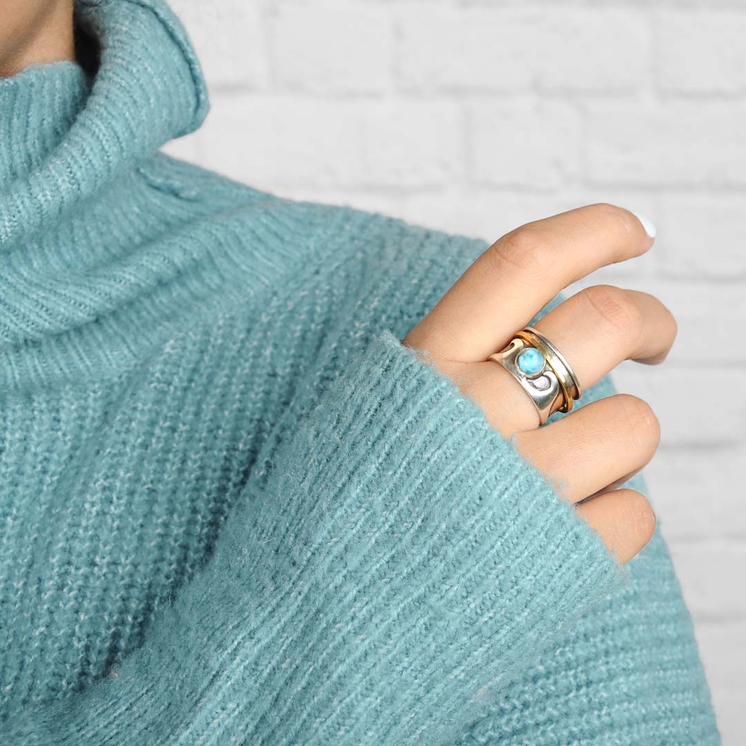 Fidget Wave Larimar Ring Sterling Silver