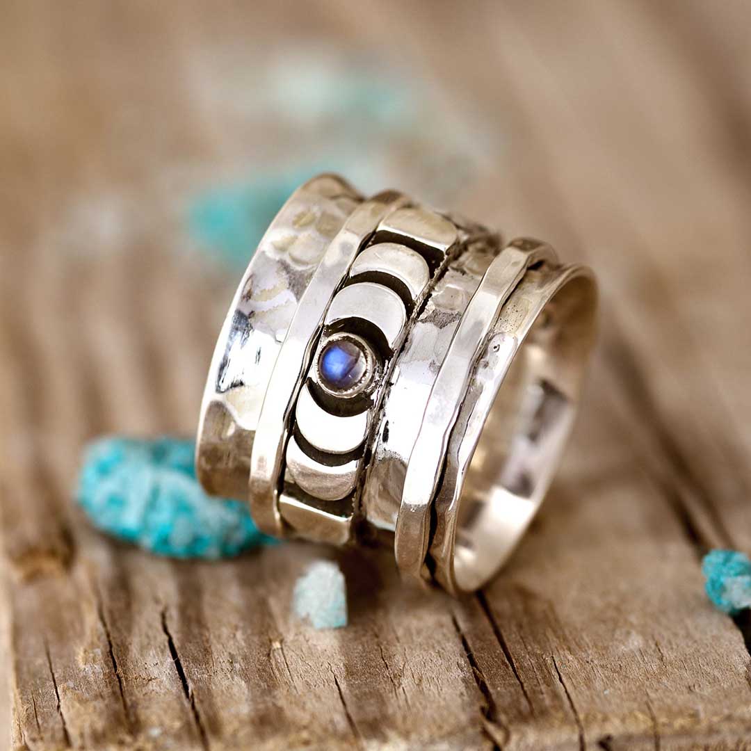 Moon Phase Fidget Ring with Moonstone Sterling Silver