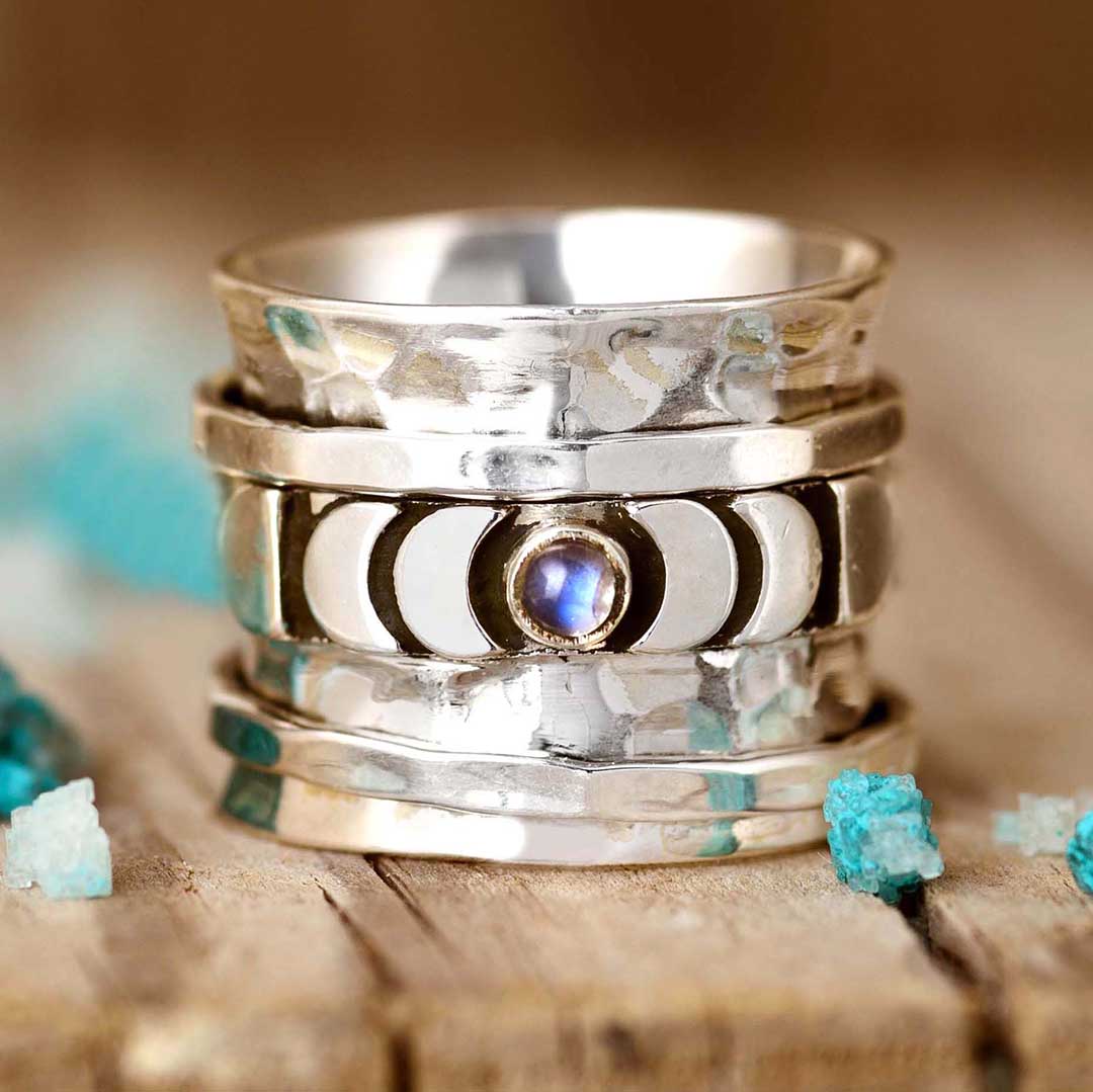 Moon Phase Fidget Ring with Moonstone Sterling Silver