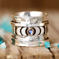 Moon Phase Fidget Ring with Moonstone Sterling Silver - Boho Magic