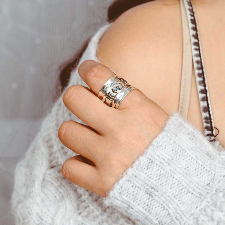 Moon Phase Fidget Ring with Moonstone Sterling Silver