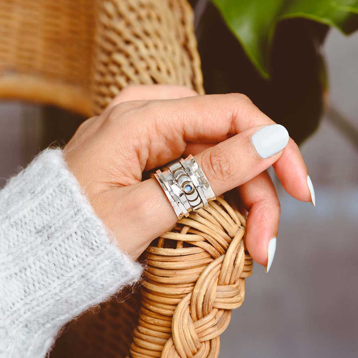 Moon Phase Fidget Ring with Moonstone Sterling Silver