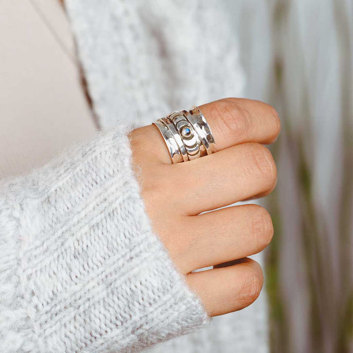 Moon Phase Fidget Ring with Moonstone Sterling Silver