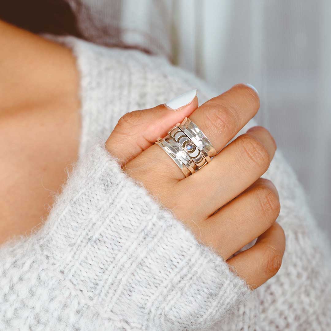 Moon Phase Fidget Ring with Moonstone Sterling Silver