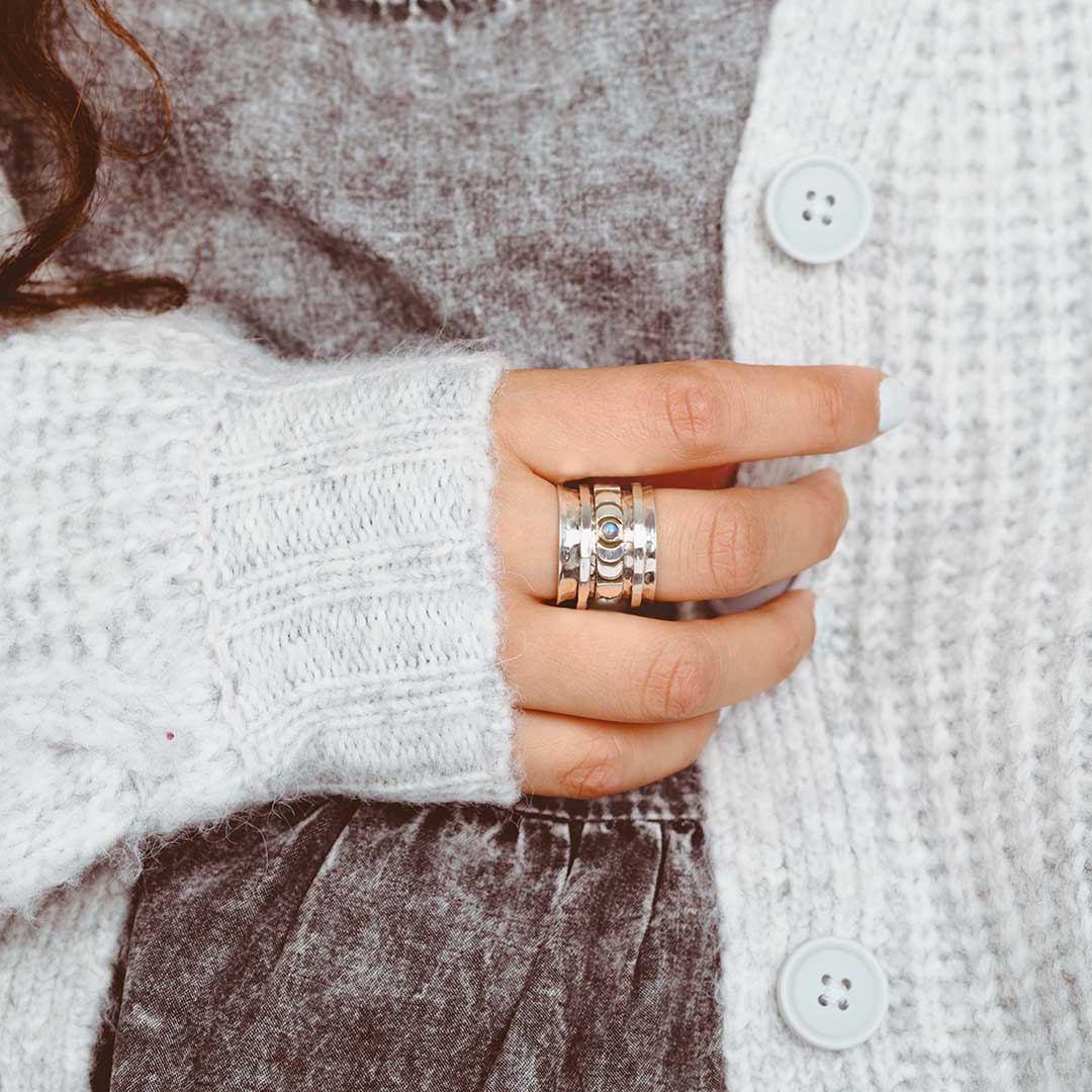 Moon Phase Fidget Ring with Moonstone Sterling Silver