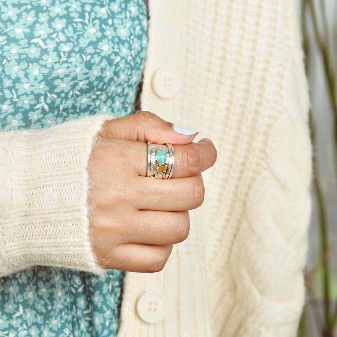 Amazonite Butterfly and Flower Fidget Ring