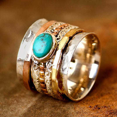 Tri Color Turquoise Fidget Ring Sterling Silver - Boho Magic