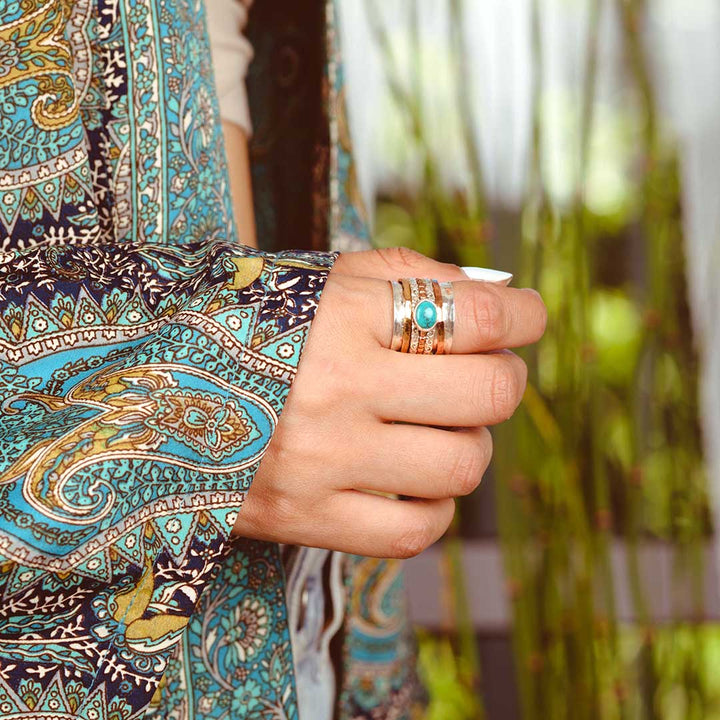 Tri Color Turquoise Fidget Ring Sterling Silver