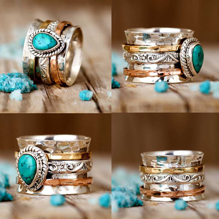 Teardrop Turquoise Fidget Ring Sterling Silver