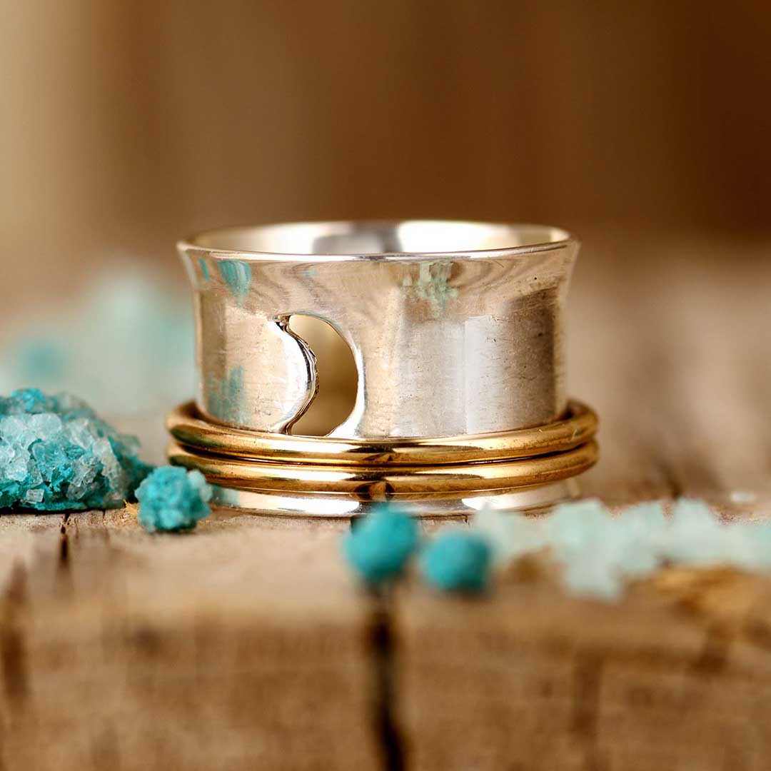Fidget Moon Ring Sterling Silver