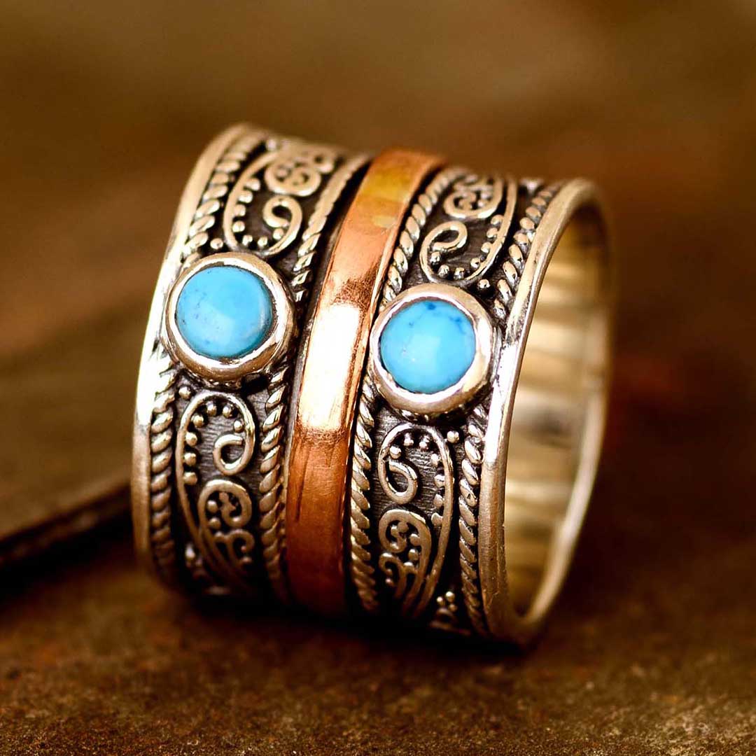 Two Stone Turquoise Fidget Ring Sterling Silver